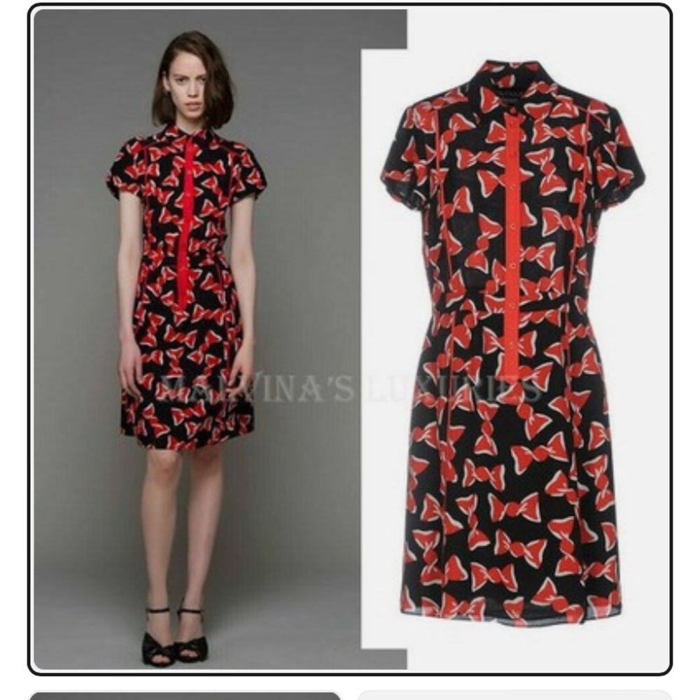 Moschino Boutique Size 8 100% Silk Sweet Candy Red and Black Short Sleeve Dress